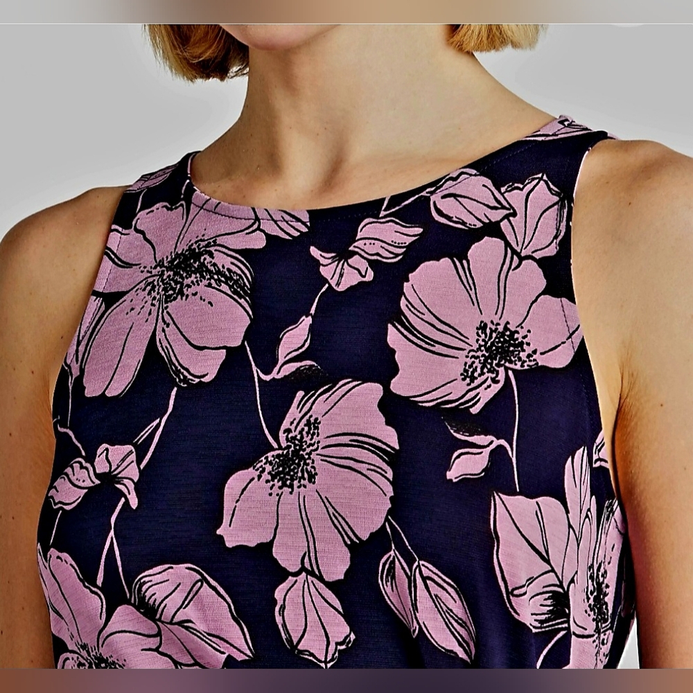 Beacon Pink Navy Blue Sleeveless  Mini Dress Medium Cottagecore Garden Party - Picture 4 of 10